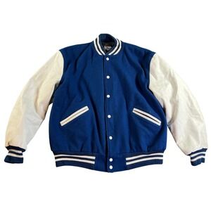 Vintage Butwin Varsity Jacket Mens XL Blue White Wool Leather‎ Letterman Buckeye